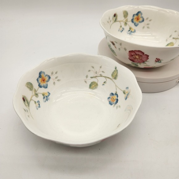 2 Lenox Butterfly Meadow Louise LeLuyer Scalloped Dessert Bowls Porcelain Floral - Picture 2 of 9